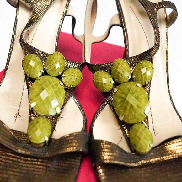 KATE SPADE SANDAL Bronze & Green Heel Size 9 - Picture 5 of 10